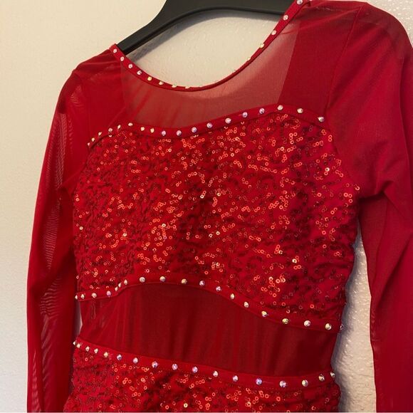 WEISSMAN Elite Dance Costume red fringe Tell Me You Love Me SQ13193 LC child - Picture 4 of 10